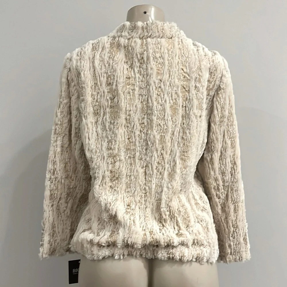 Bigio Collection Vegan Fur Jacket Beige Gold 8 - Picture 14 of 15